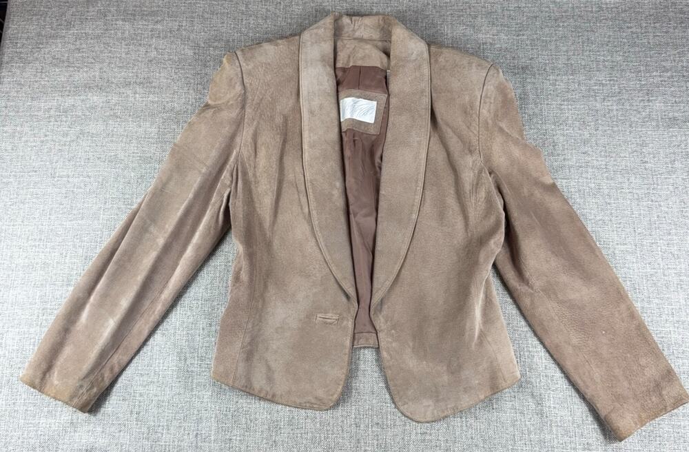 Valerie Stevens Womens Suede Leather Blazer Taupe Tan Jacket Vintage Small